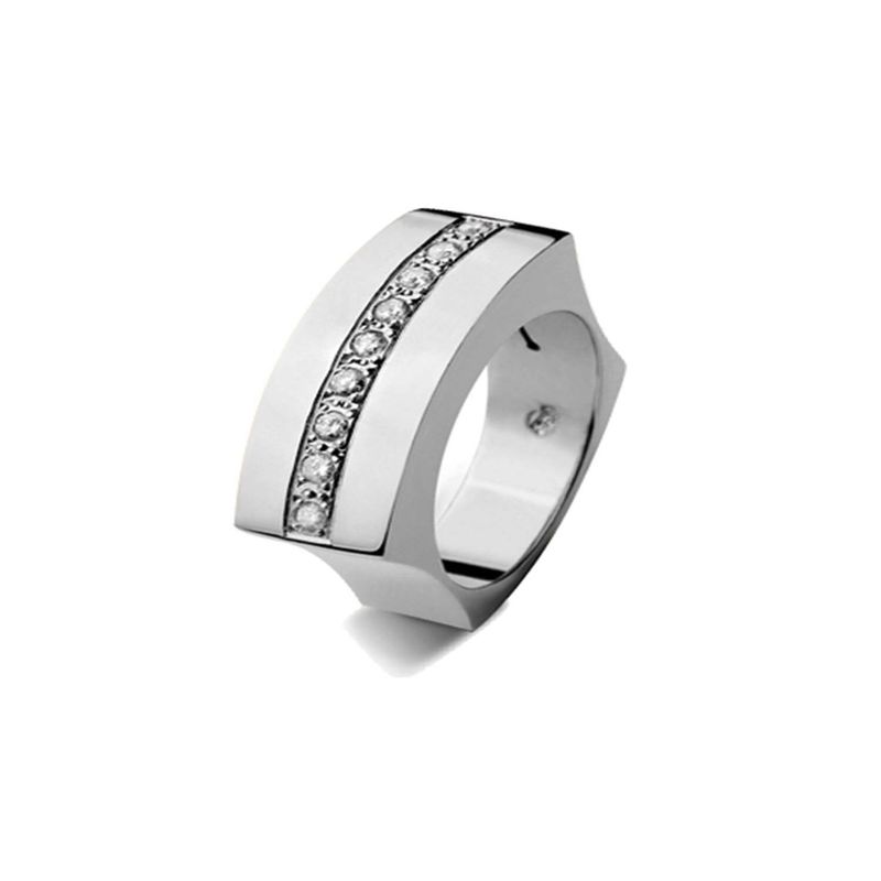 JB JOYAS BARON - Anillo de Oro Blanco 18kt Modelo Curv con 09 Diamantes Corte Brillante de 2pts