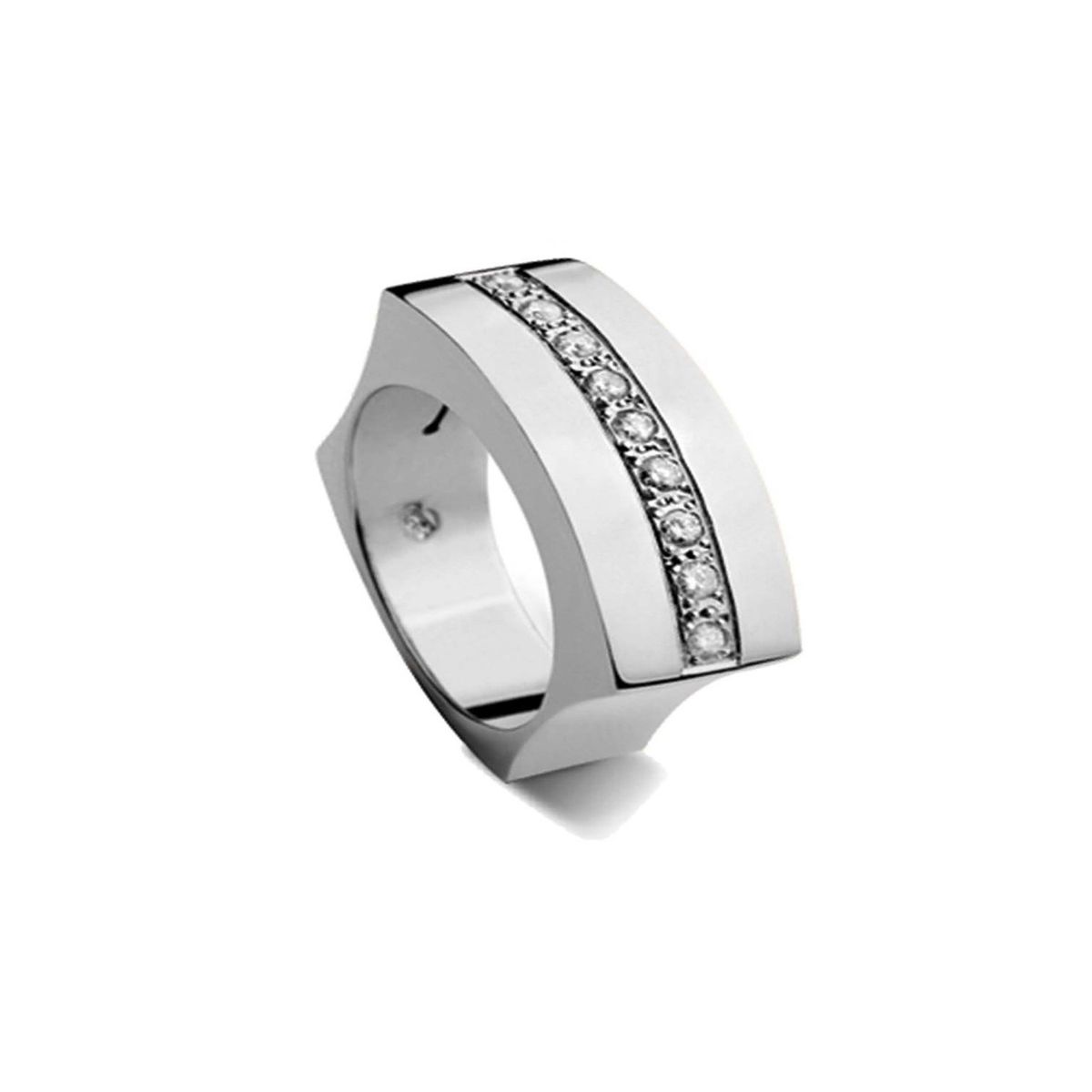JB JOYAS BARON - Anillo de Oro Blanco 18kt Modelo Curv con 09 Diamantes Corte Brillante de 2pts