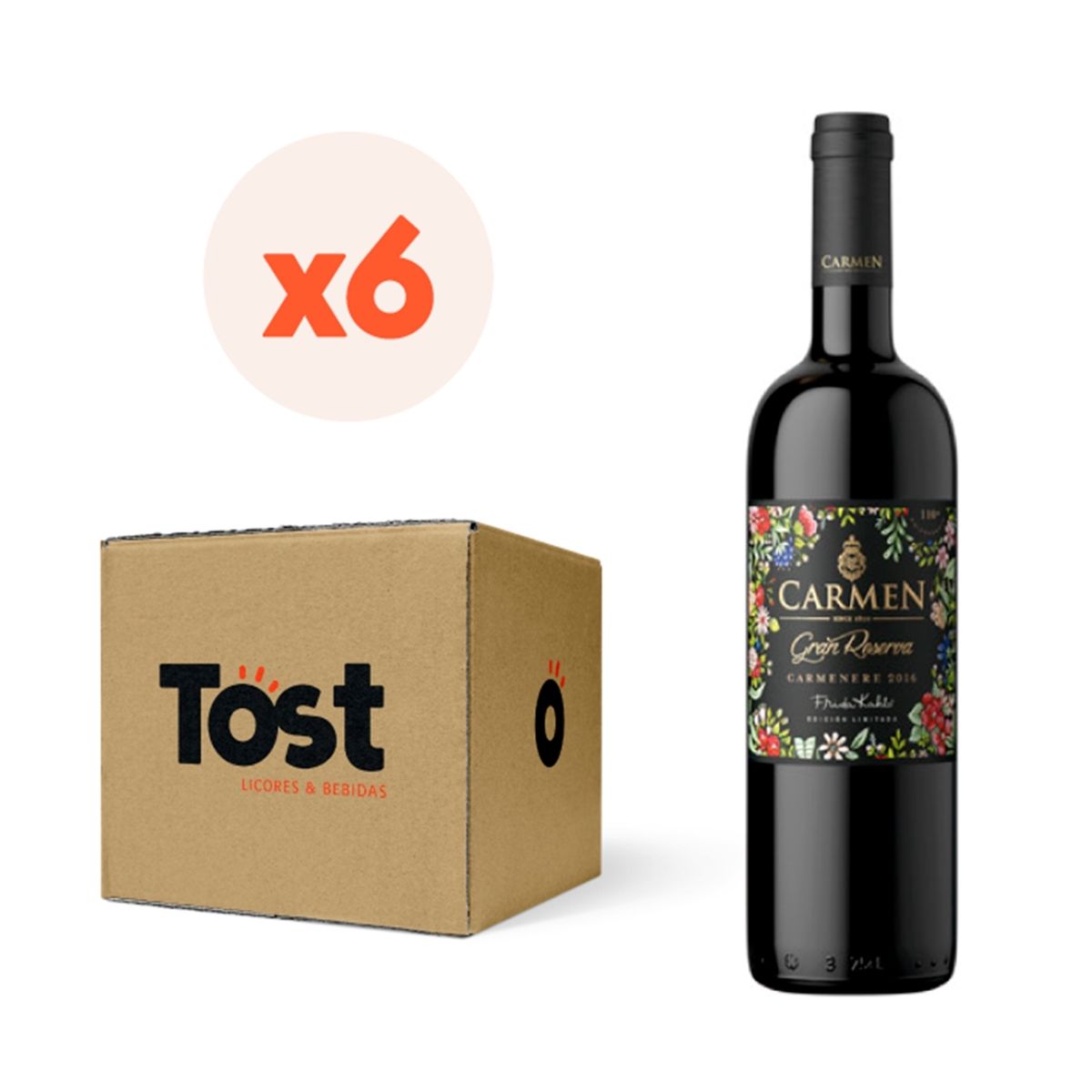CARMEN - 6x Vino Carmen Gran Reserva Frida Kahlo Carmenere 14° 750cc