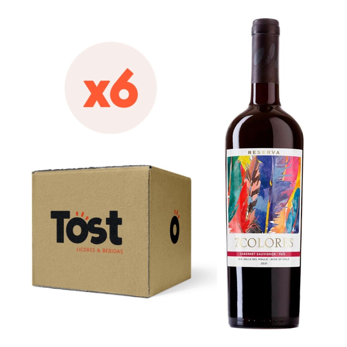 7 COLORES - 6x Vino 7 Colores Reserva Carmenere-Cinsault 13° 750cc