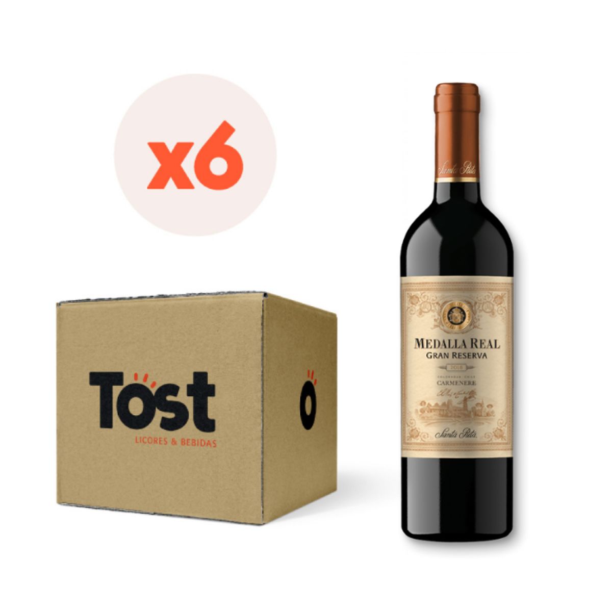 SANTA RITA - 6x Vino Medalla Real Gran Reserva Carmenere 14° 750cc