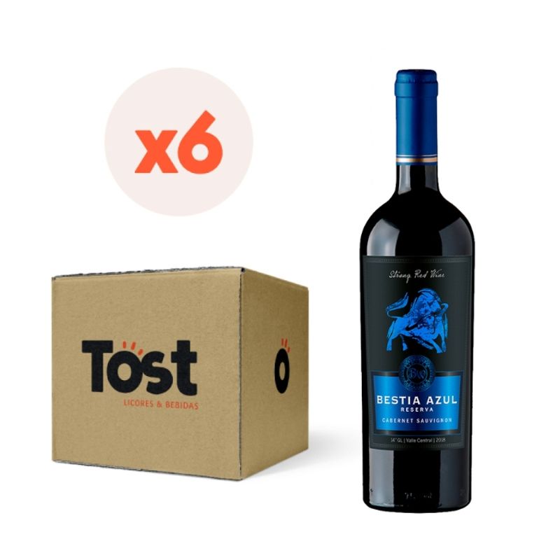 BESTIAS WINES - 6x Vino Bestia Azul Reserva Superior Merlot 14° 750cc
