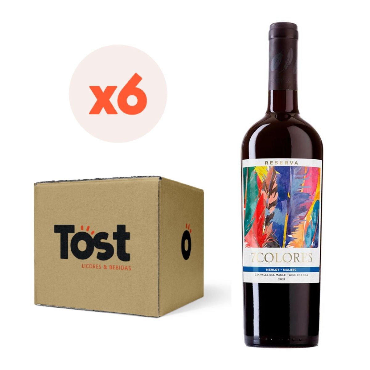 7 COLORES - 6x Vino 7 Colores Reserva Merlot-Malbec 13° 750cc