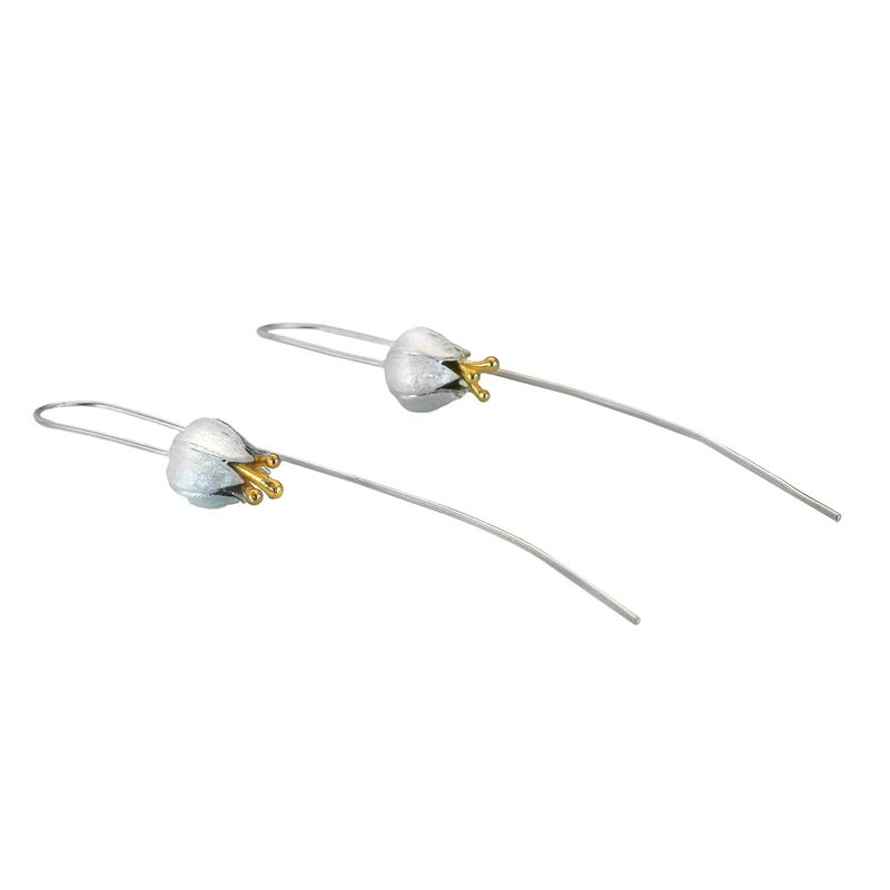 GENERICO - Aros Tulipán Largos - Plata 925 - Azul Zafira