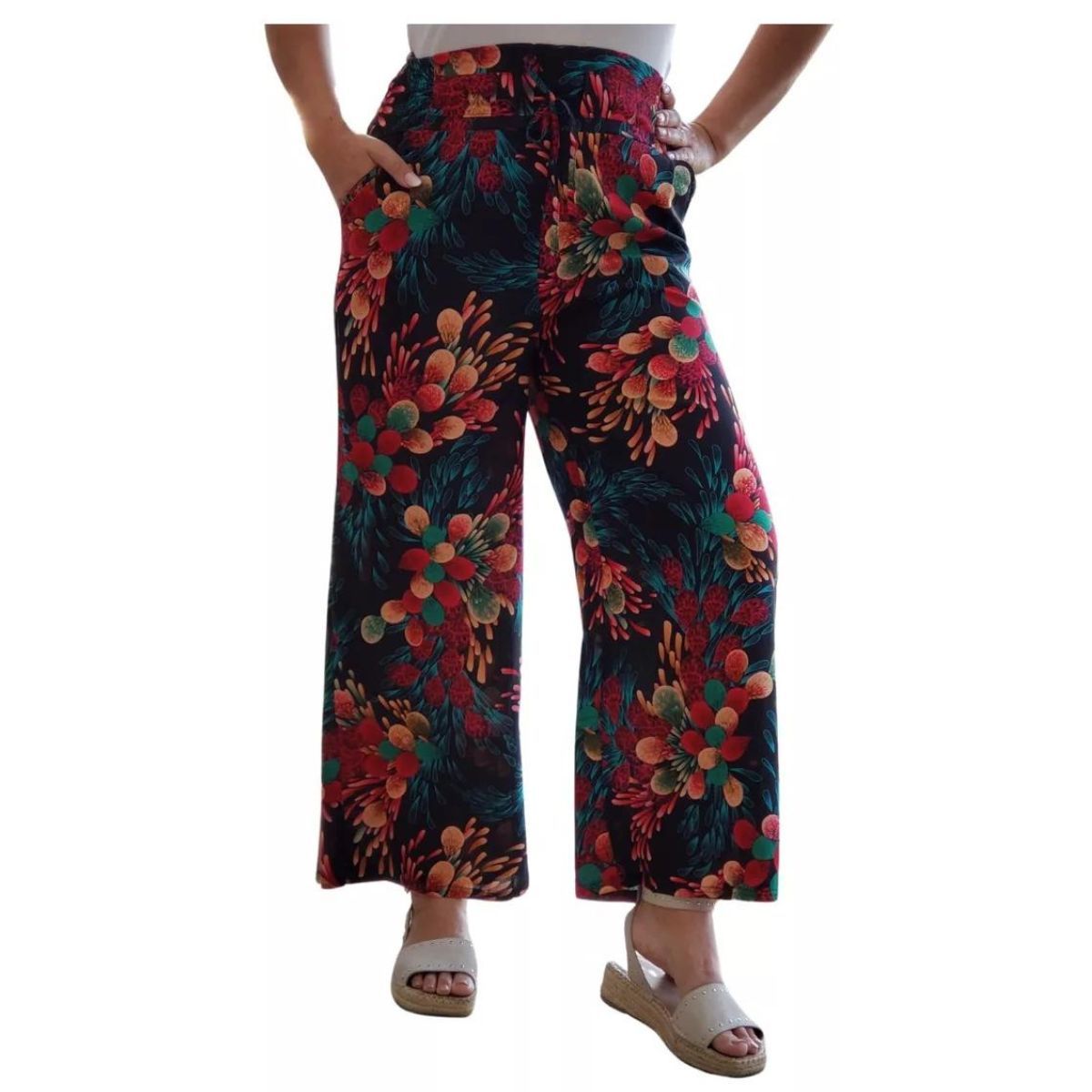 LOOK SHOP - Pantalón Palazzo Mujer Algodón Estampado Primavera 734