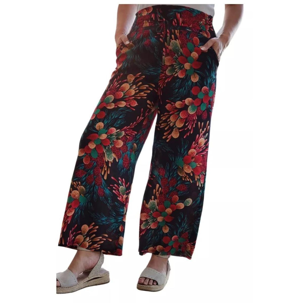 LOOK SHOP - Pantalón Palazzo Mujer Algodón Estampado Primavera 734