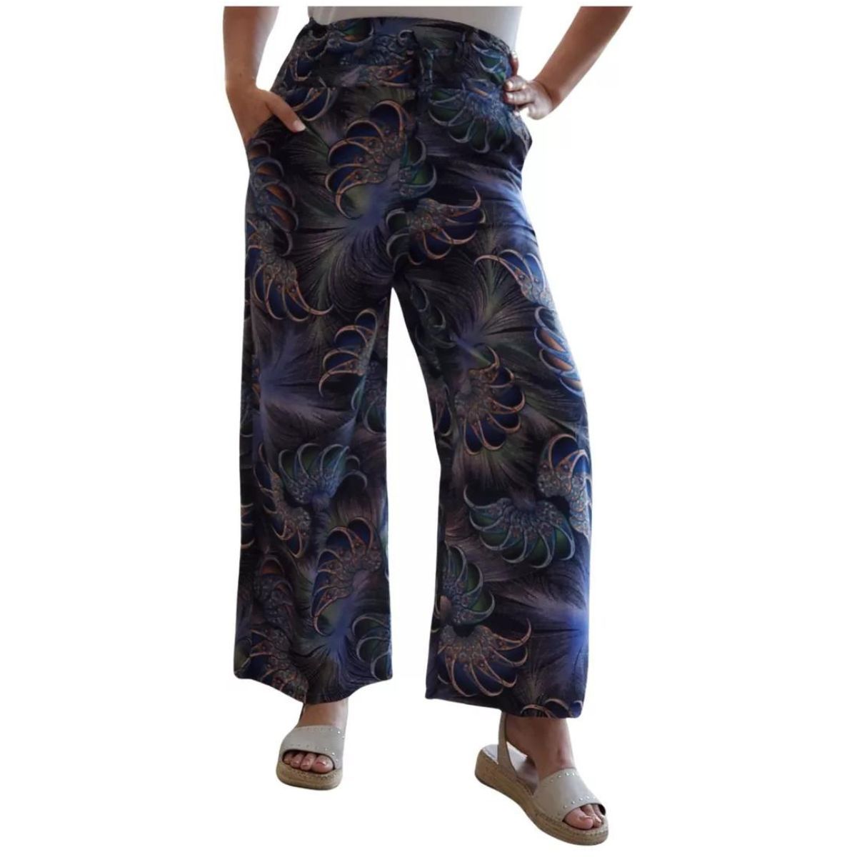 LOOK SHOP - Pantalón Palazzo Mujer Algodón Estampado Primavera 734