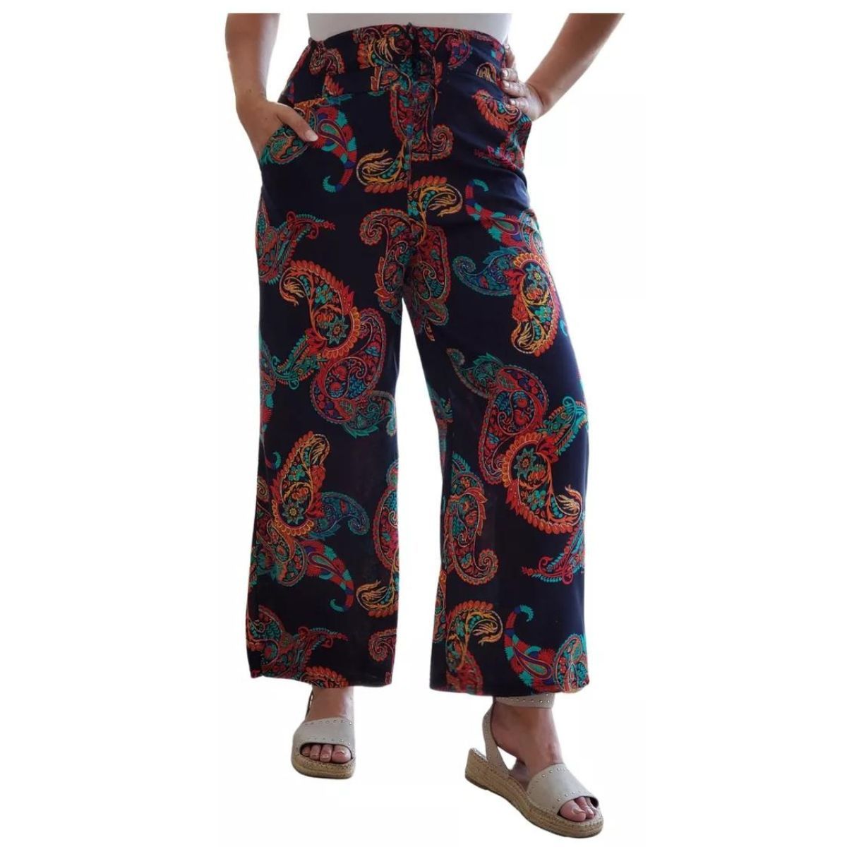 LOOK SHOP - Pantalón Palazzo Mujer Algodón Estampado Primavera 734
