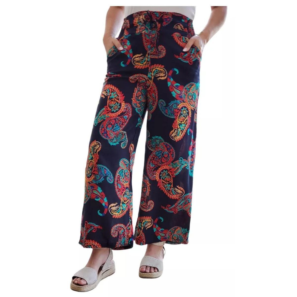 LOOK SHOP - Pantalón Palazzo Mujer Algodón Estampado Primavera 734