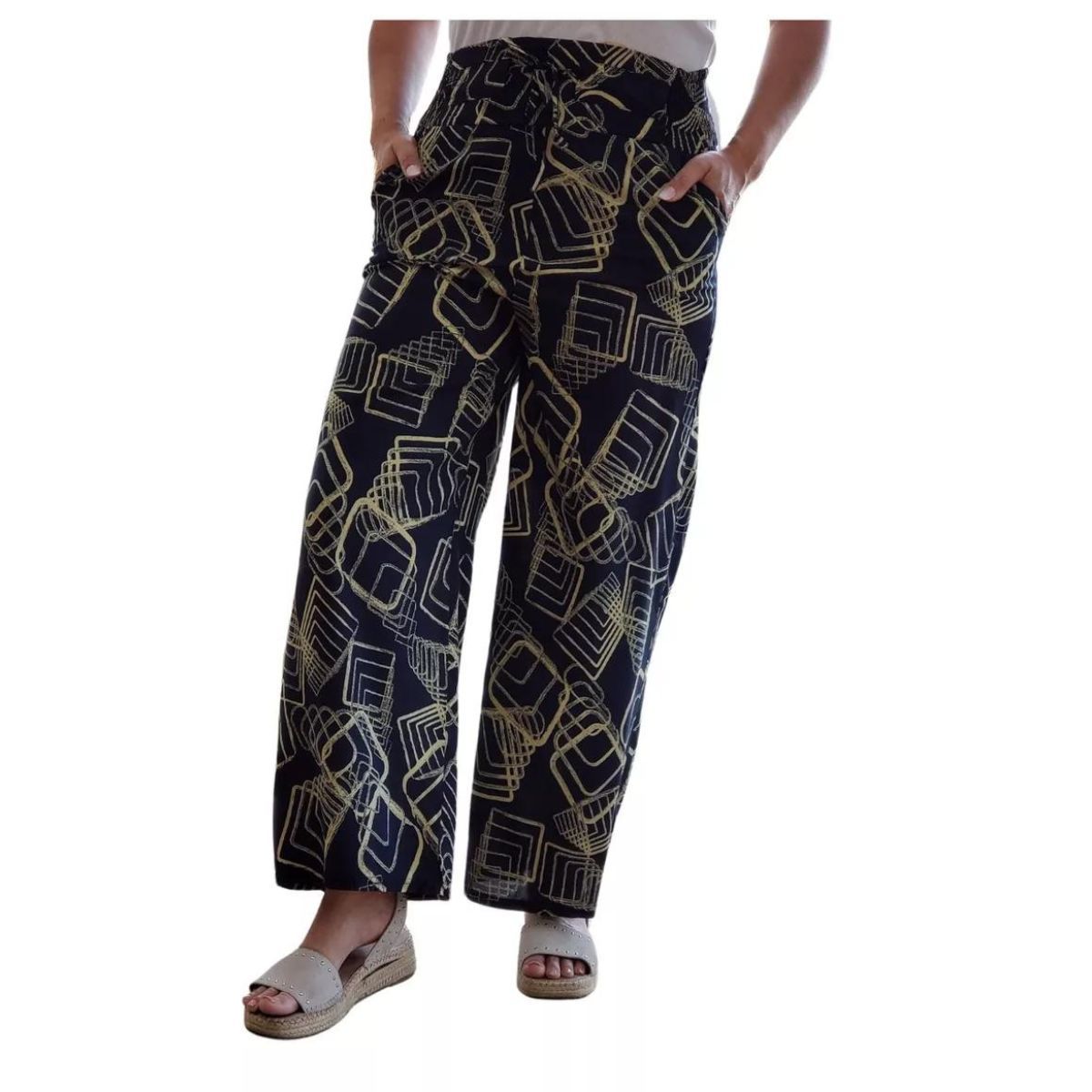 LOOK SHOP - Pantalón Palazzo Mujer Algodón Estampado Primavera 734