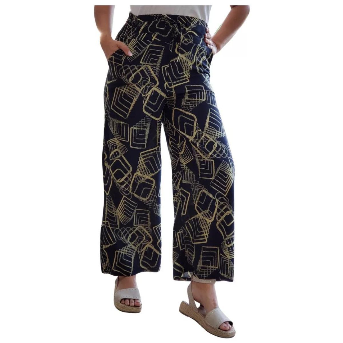 LOOK SHOP - Pantalón Palazzo Mujer Algodón Estampado Primavera 734
