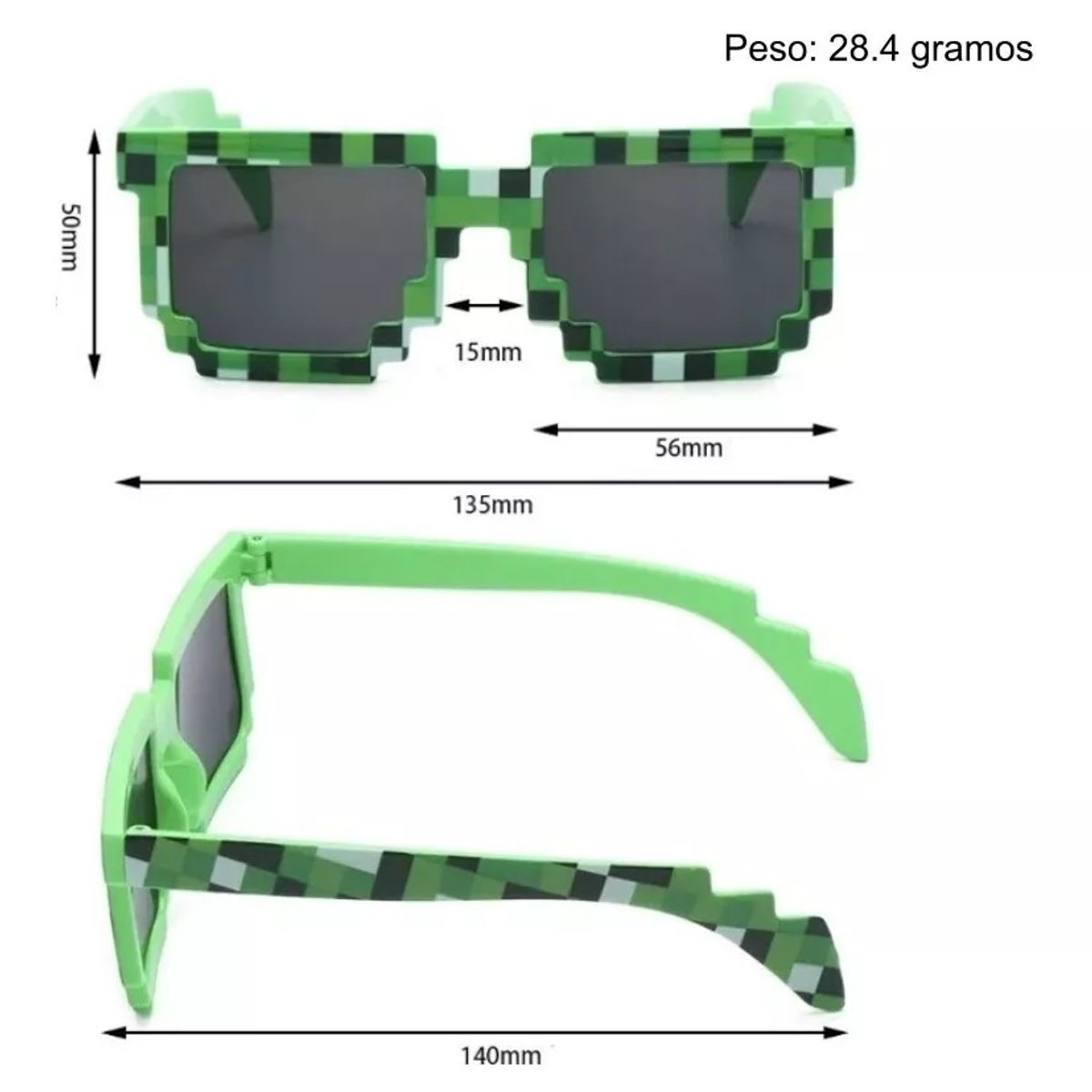 GENERICO - Lentes Sol Niños Minecraft  Funda  Paño  Verde.