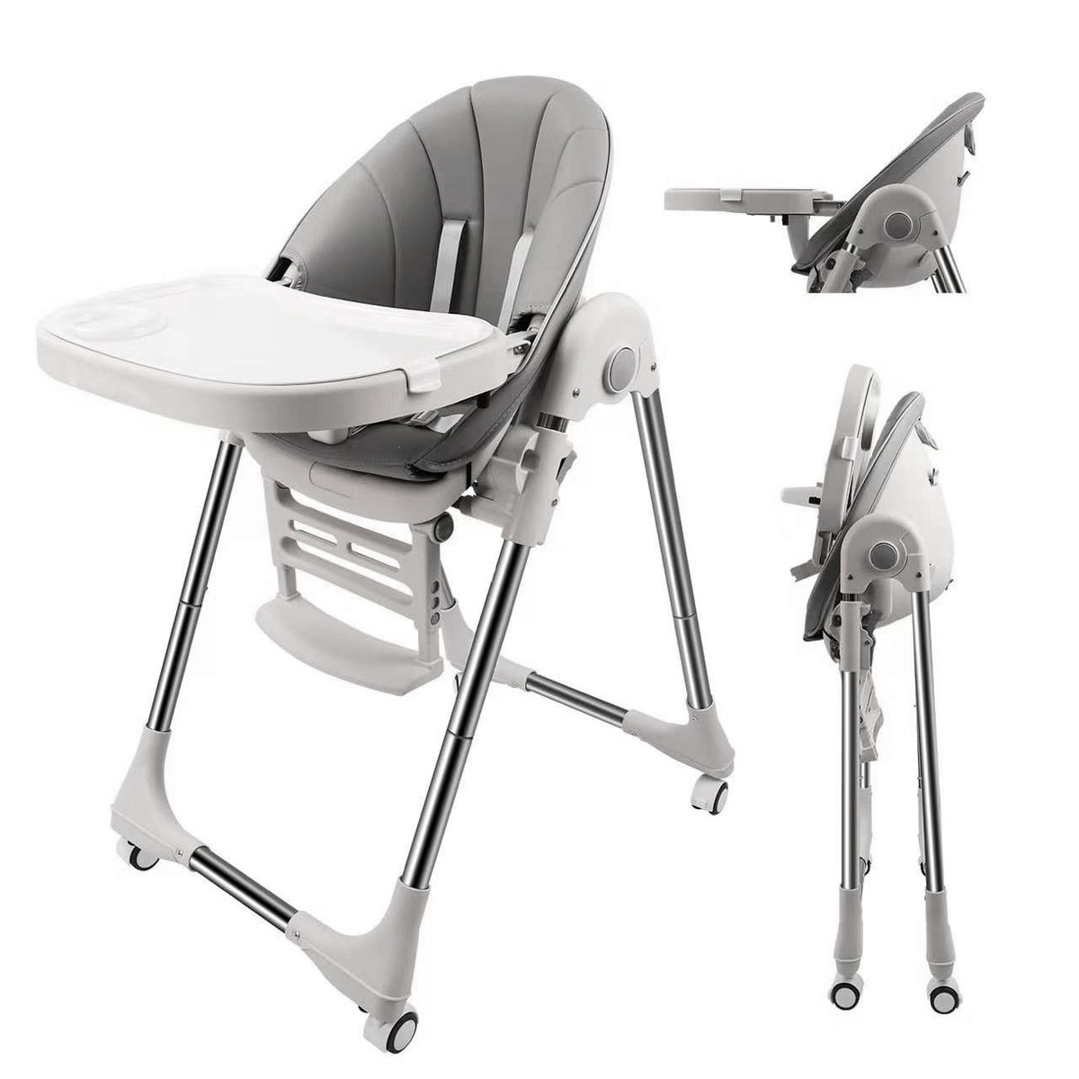 LUBABYCAS - Silla De Comer Lubabycas Plegable Con Ruedas Gris LuBabycas