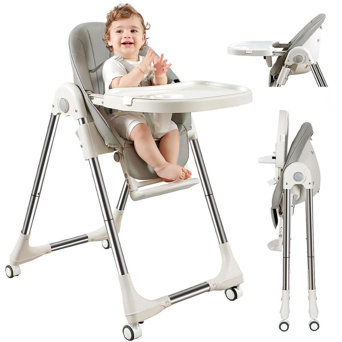 LUBABYCAS - Silla De Comer Lubabycas Plegable Con Ruedas Gris LuBabycas