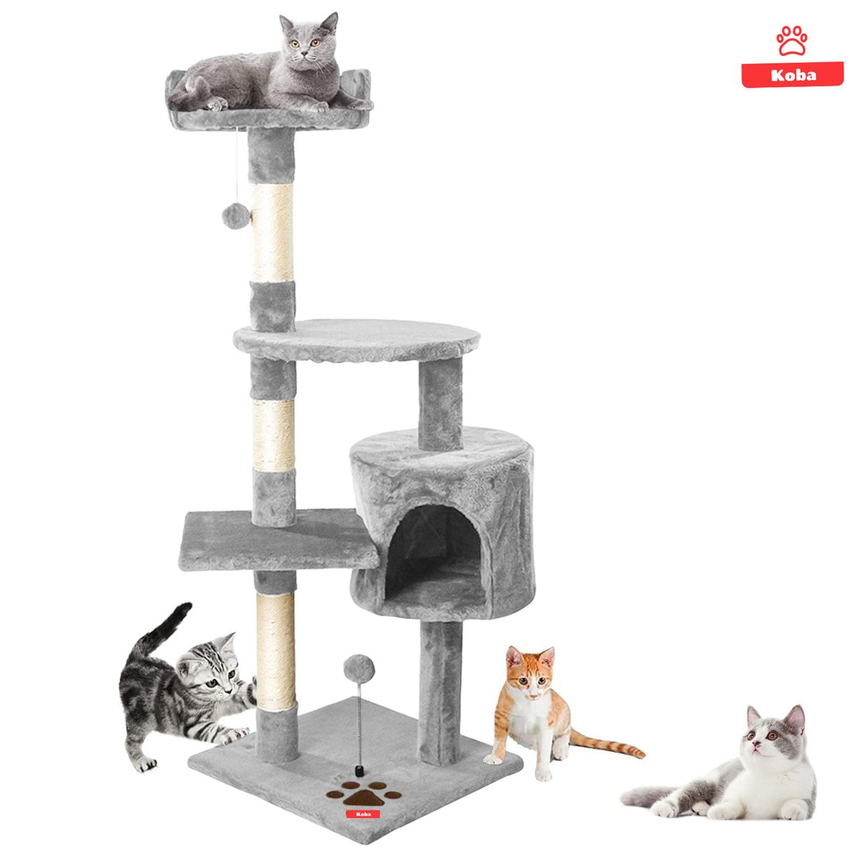 KOBA - Rascadores Para Gatos Torre Juguete Con Yute 116cm Gris