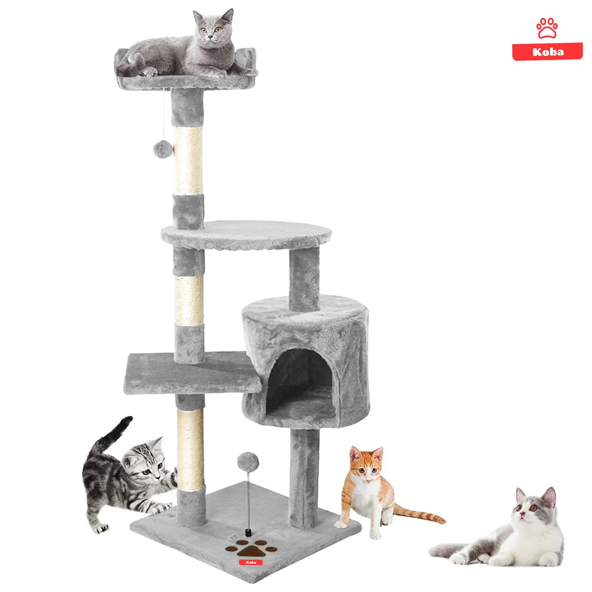 KOBA - Rascadores Para Gatos Torre Juguete Con Yute 116cm Gris