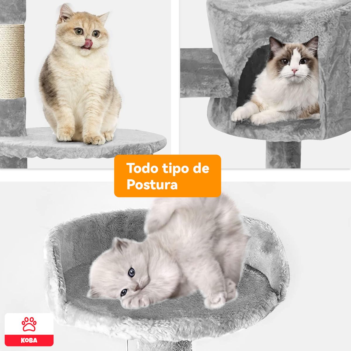 KOBA - Rascadores Para Gatos Torre Juguete Con Yute 116cm Gris