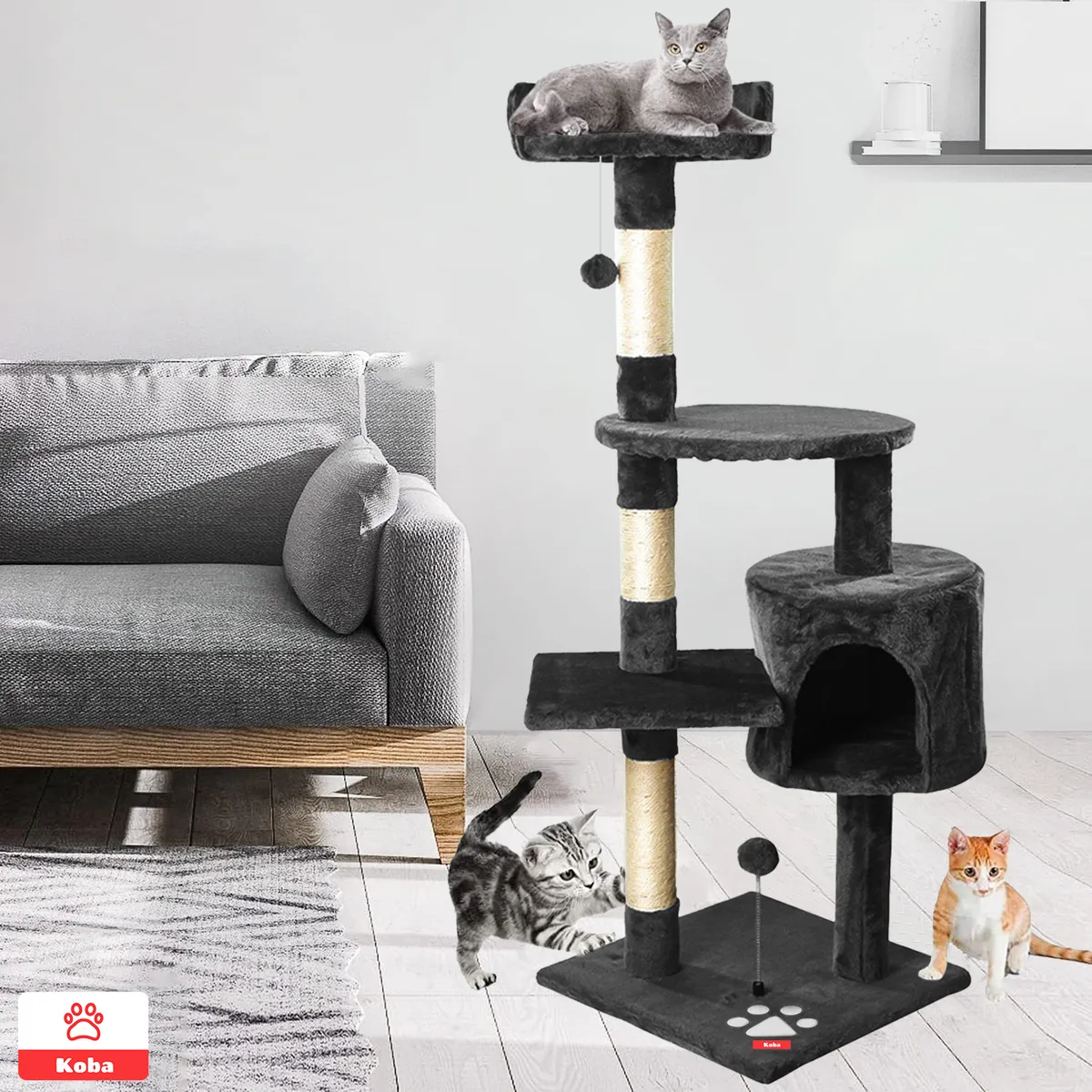 KOBA - Rascador Para Gatos Caseros Torre Yute 116cm Marengo