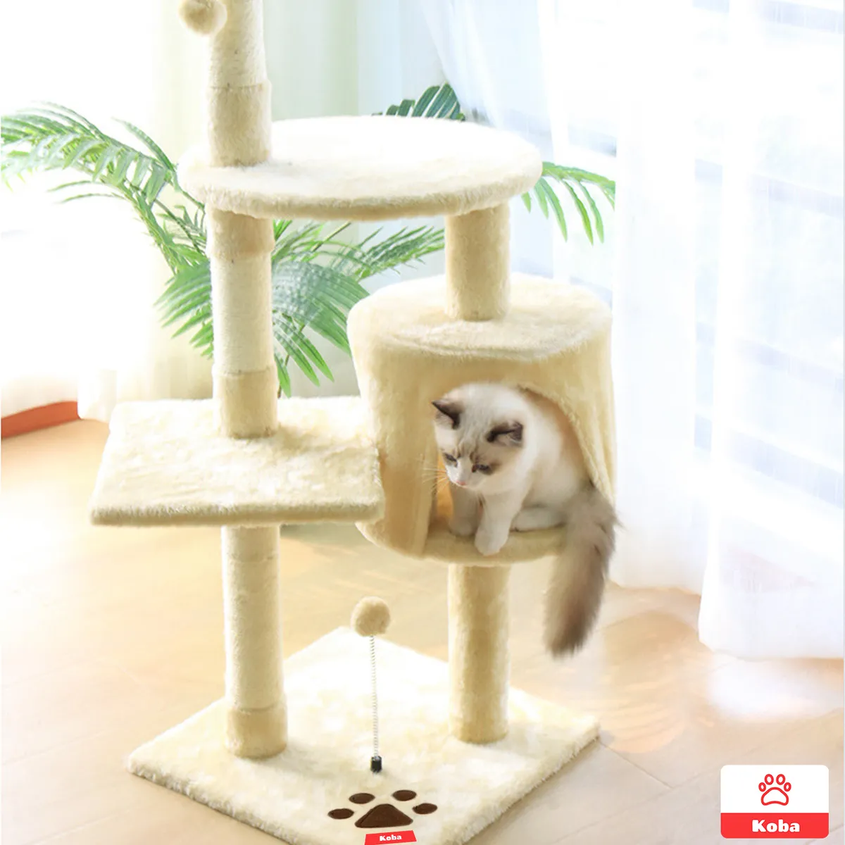 KOBA - Rascador Para Gatos Caseros Arbol Torre Con Yute 116cm Beige