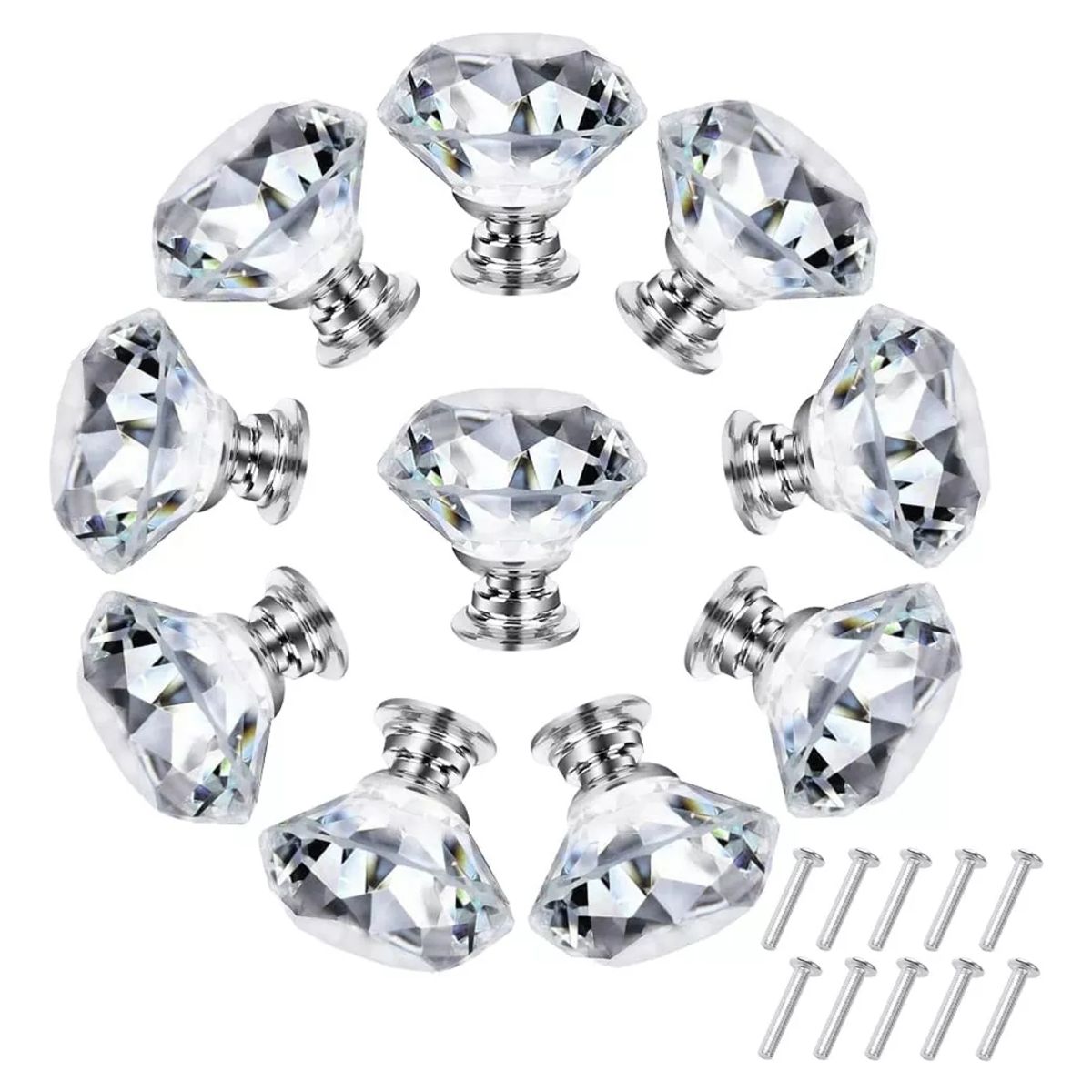 KUANGYE - 15 Perillas Jaladera De Cristal En Forma De Diamante