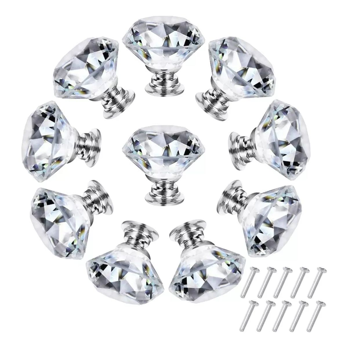 KUANGYE - 15 Perillas Jaladera De Cristal En Forma De Diamante