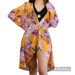 LUNA - Salida De Baño Mujer Tapado Floreado Amarillo