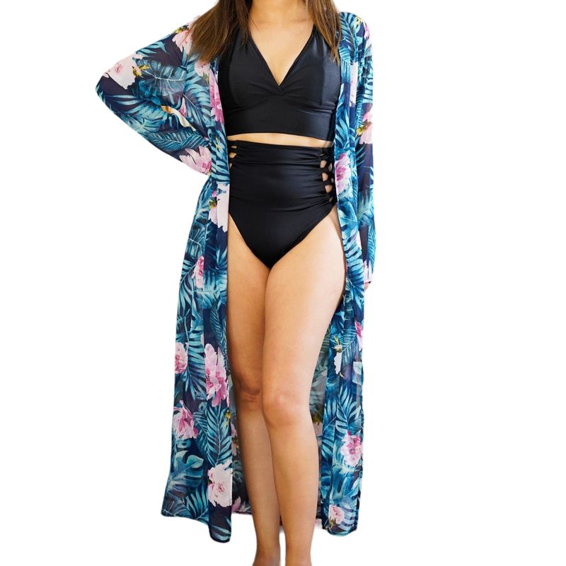 LUNA - Salida De Baño Mujer Tapado Floreado Azul