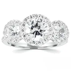 BOOMZAIR - ANILLO DE COMPROMISO CON TRES MOISSANITAS ROUND Y PLATA RODINADA