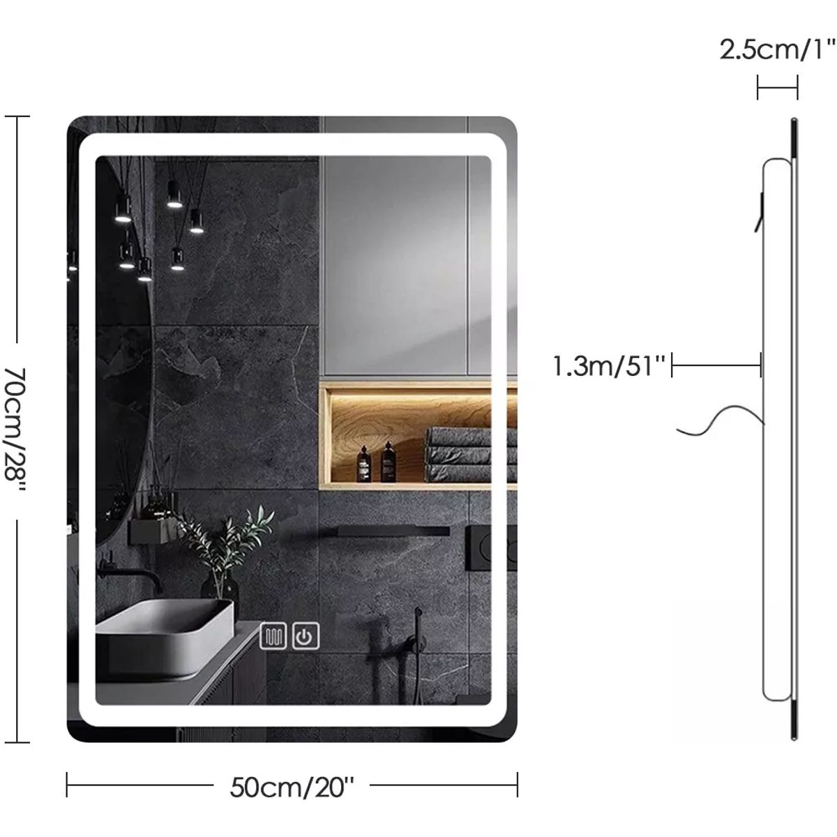 BLUEDREAMER - Espejo con Luz LED Touch de Lujo 50x70 cm