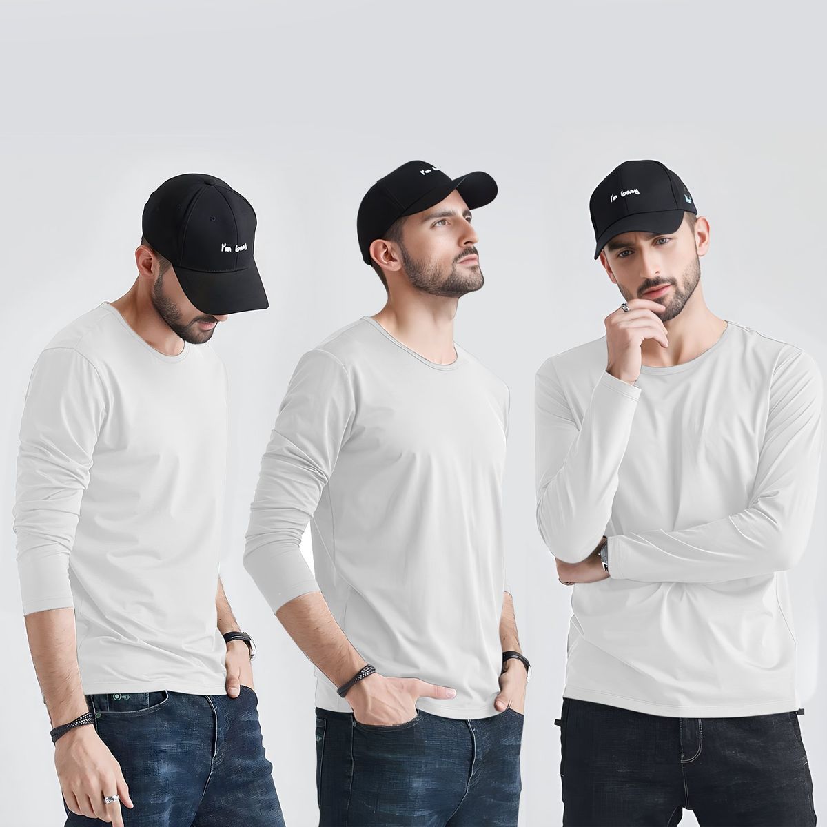 KOKILA - Moda Hombre Polera Manga Larga Algodon Cuello Redondo