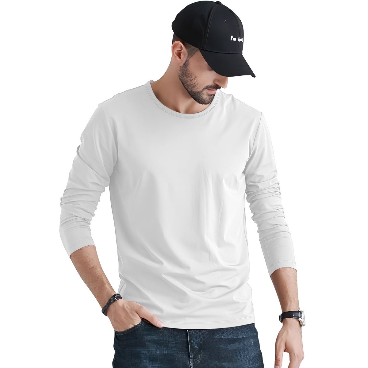 KOKILA - Moda Hombre Polera Manga Larga Algodon Cuello Redondo