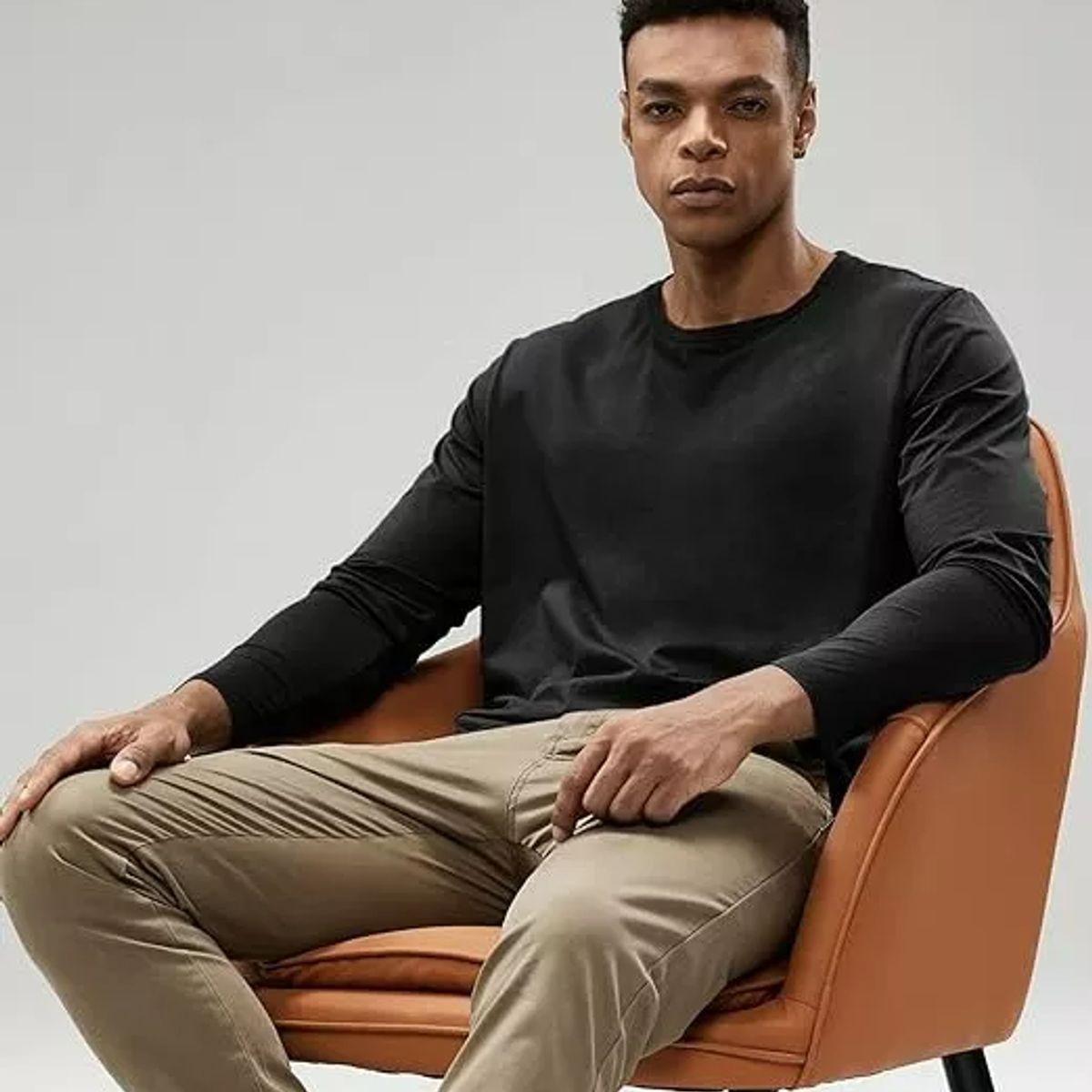 KOKILA - Moda Hombre Polera Manga Larga Algodon Cuello Redondo