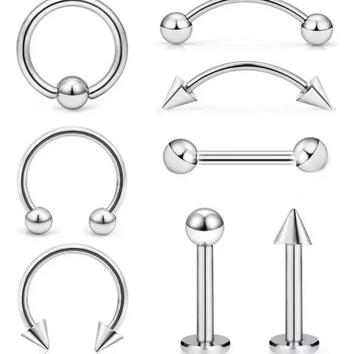 KUANGYE - 8 Pcs Piercing Mix Ceja Nariz Labios Ombligo Oreja