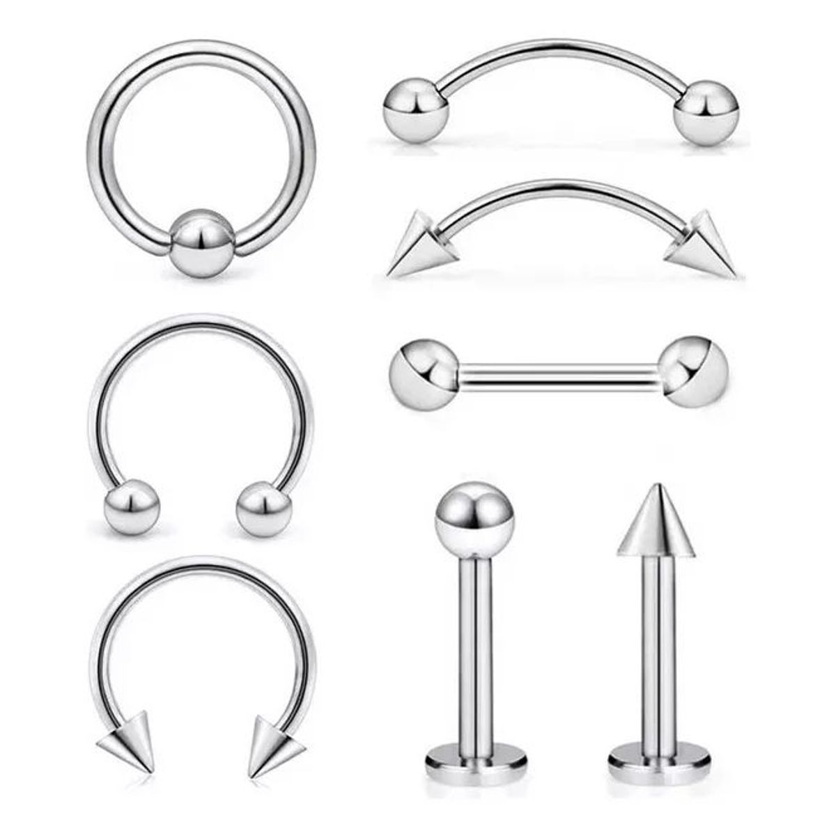 KUANGYE - 8 Pcs Piercing Mix Ceja Nariz Labios Ombligo Oreja