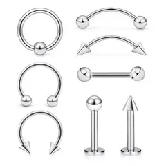 KUANGYE - 8 Pcs Piercing Mix Ceja Nariz Labios Ombligo Oreja