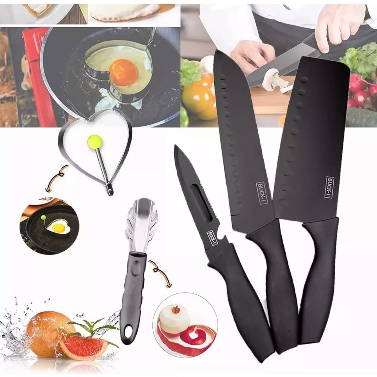 EDWINAYY - Set 5 Piezas Cuchillos Cuchillería Acero Inoxidable Cubierto