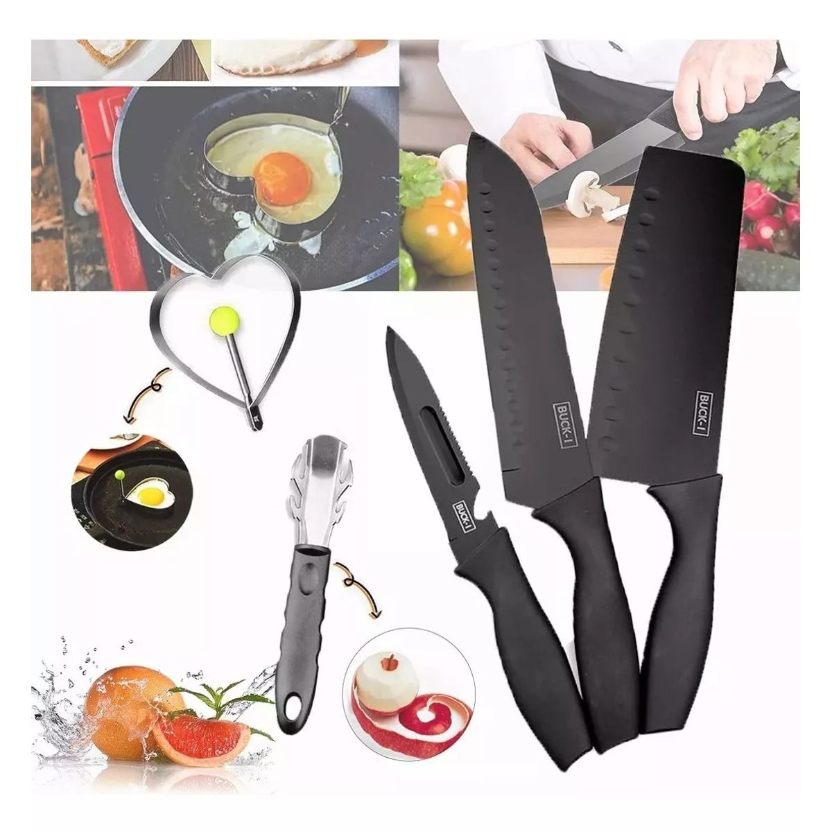 EDWINAYY - Set 5 Piezas Cuchillos Cuchillería Acero Inoxidable Cubierto