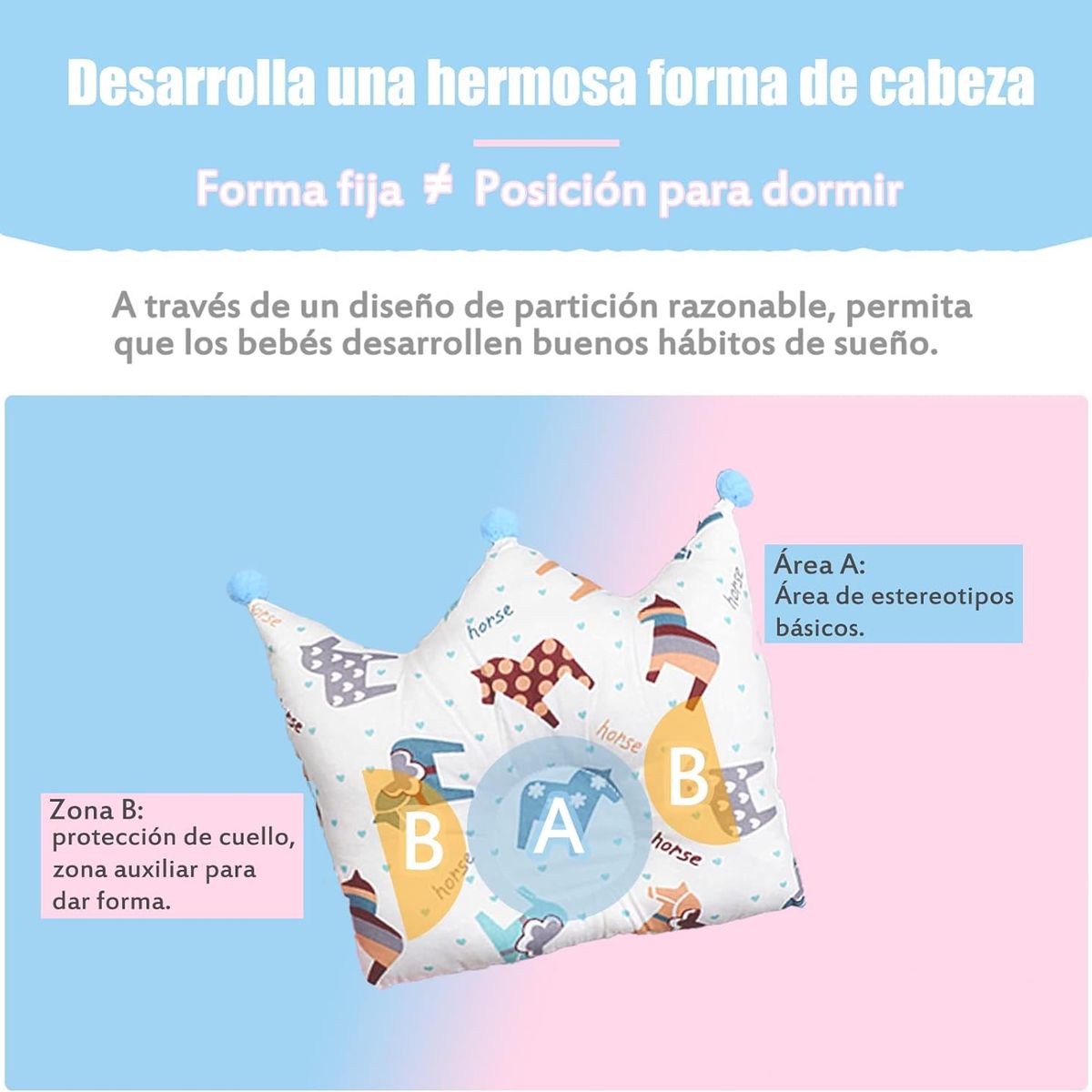 PAGANOOM - Almohada Bebé - Prevención Plagiocefalia - Poni