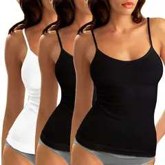 EVERSO - Pack 3 Camiseta Pabilos Fibra Bambú Mujer Elasticada 2Negro+1Blanco