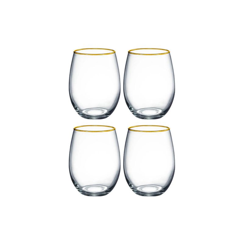GLASSO - Set 4 Vasos Coctail Glasso Borde Dorado.
