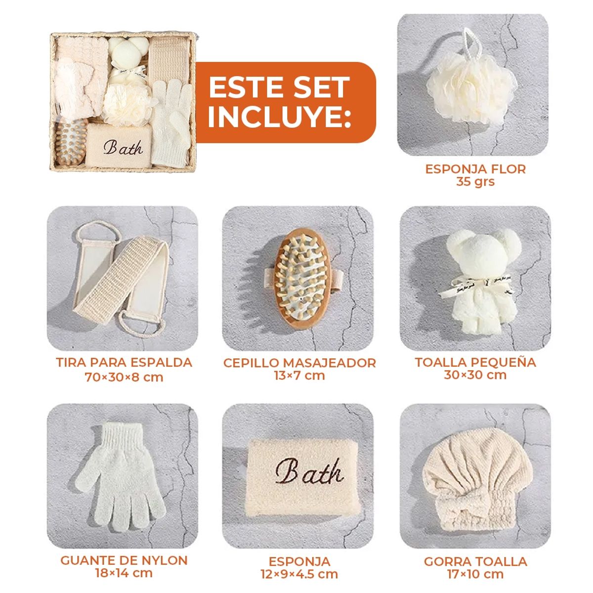 GENERICO - Set De Ducha Baño Esponjas Toalla Guante Cepillo Gorro Spa