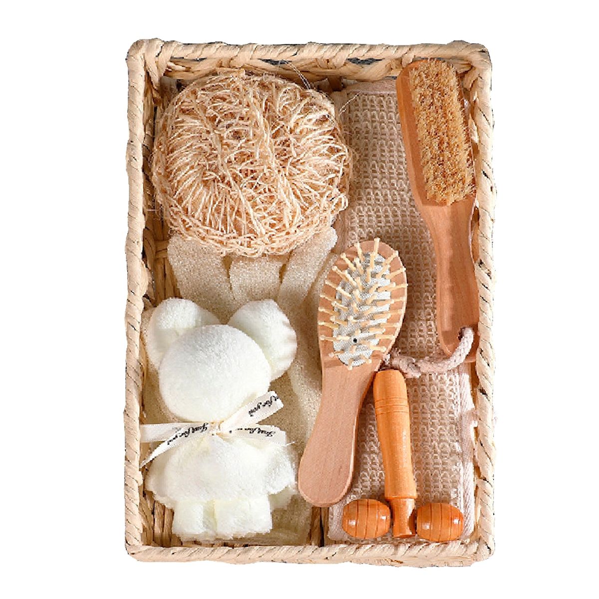 GENERICO - Set De Ducha Baño Cepillos Esponja Sisal Toalla Guante Spa.