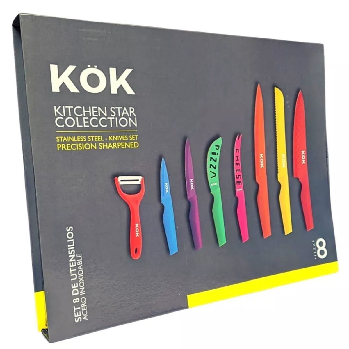 GENERICO - Set De Cuchillos 8 Piezas Inox Recubrimiento Ceramica