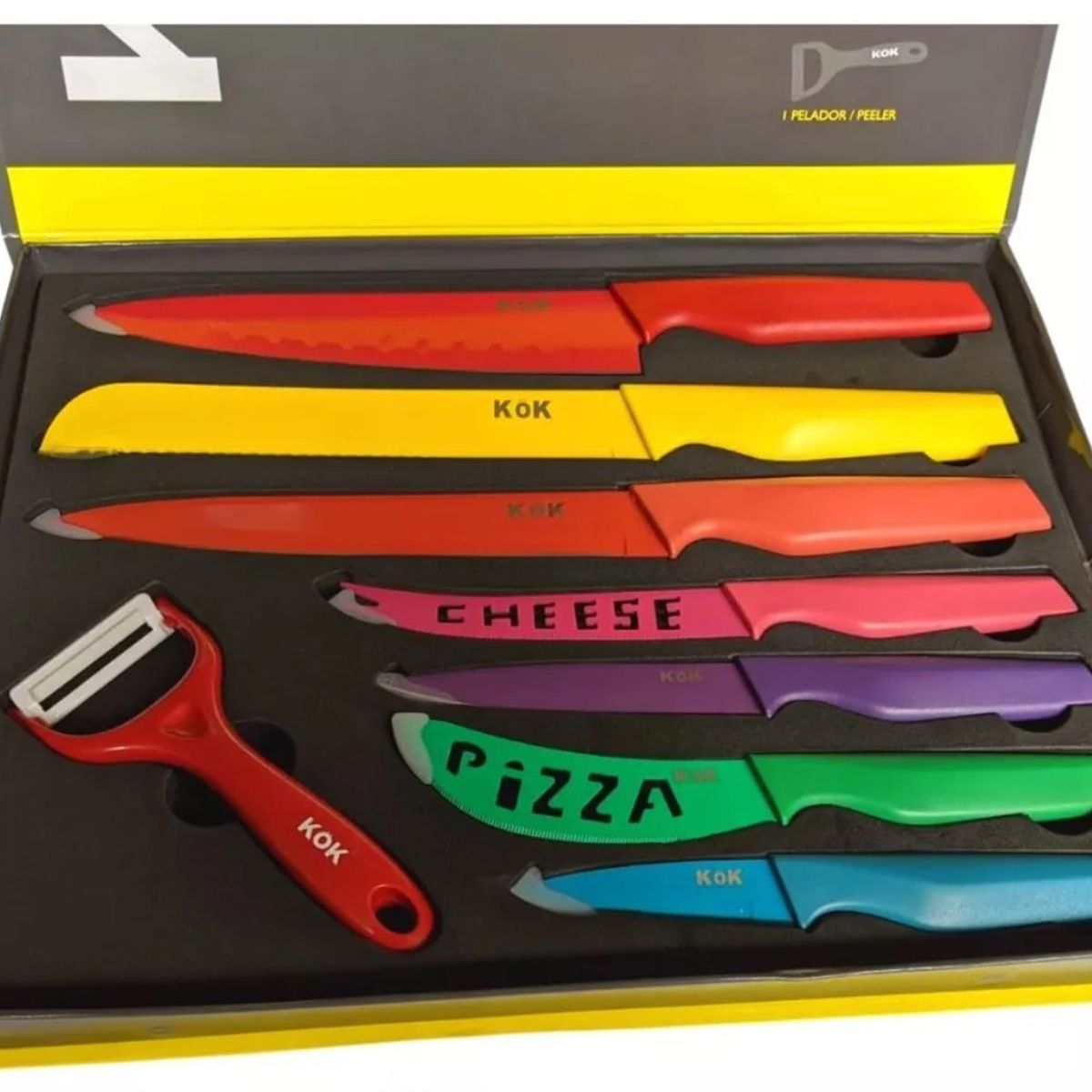 GENERICO - Set De Cuchillos 8 Piezas Inox Recubrimiento Ceramica