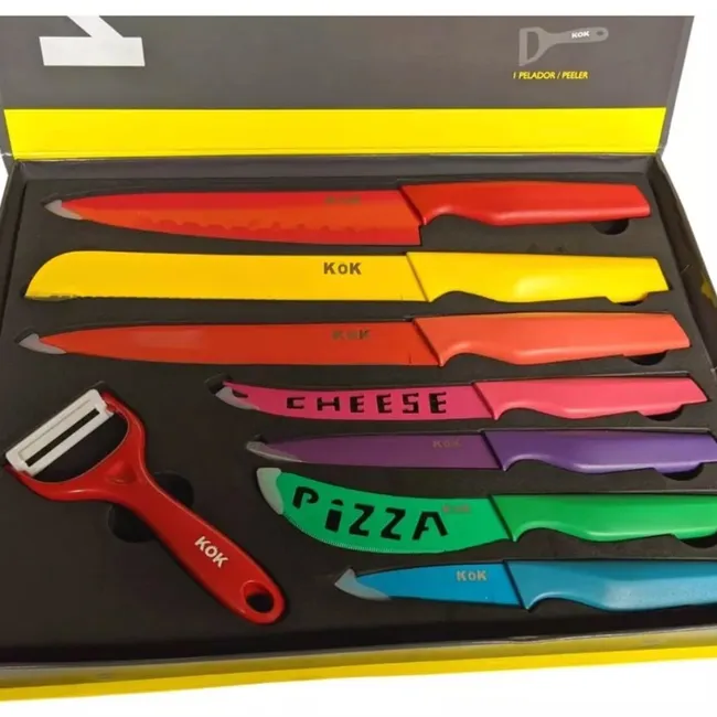 GENERICO - Set De Cuchillos 8 Piezas Inox Recubrimiento Ceramica