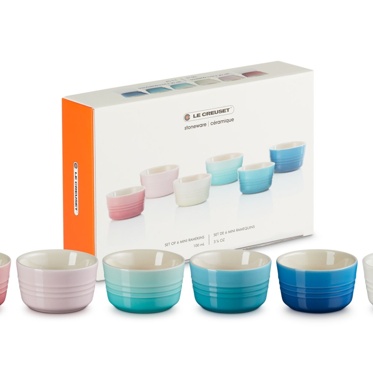 LE CREUSET - SET 6 MINI RAME 100ML RAINBOW (Con Blanco y Rosa)