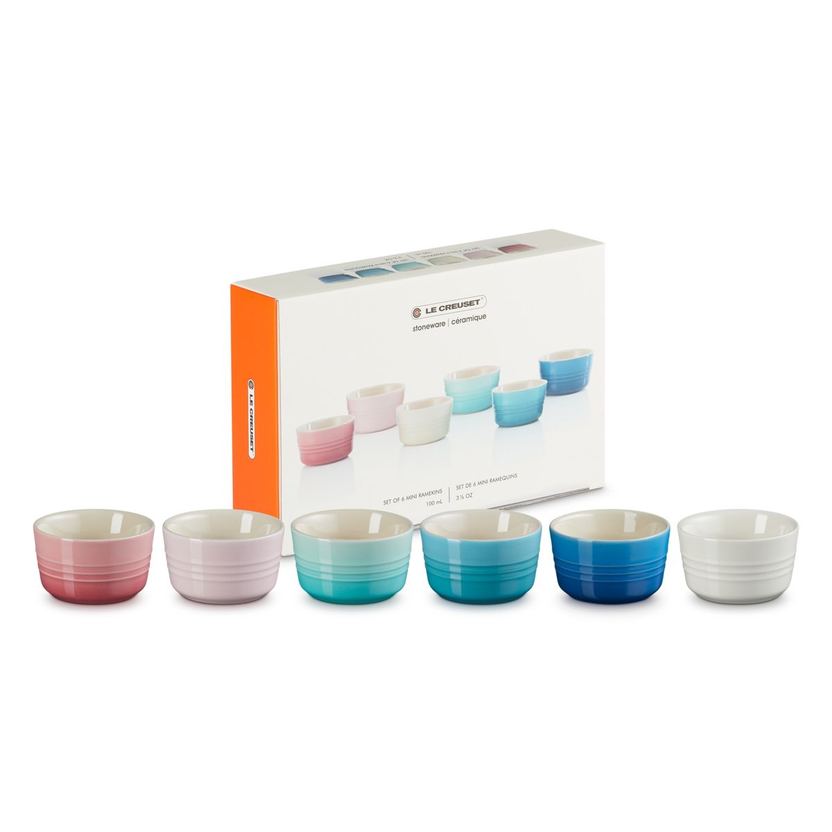 LE CREUSET - SET 6 MINI RAME 100ML RAINBOW (Con Blanco y Rosa)