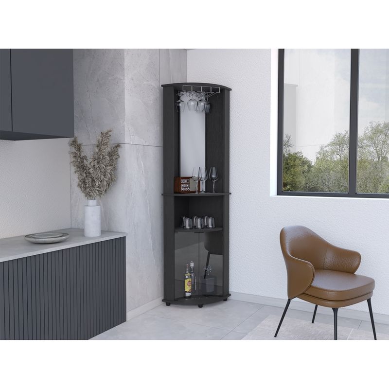 FMFURNITURE - Bar Esquinero 2 Puertas Y Portacopas Fm-014N - Negro