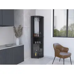 FMFURNITURE - Bar Esquinero 2 Puertas y Portacopas - Negro 189.9x45x45 cm.