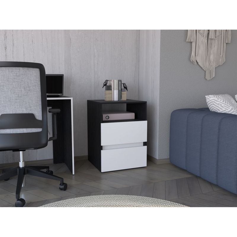 FMFURNITURE - Archivador - Blanco y Negro 70x50x50 cm